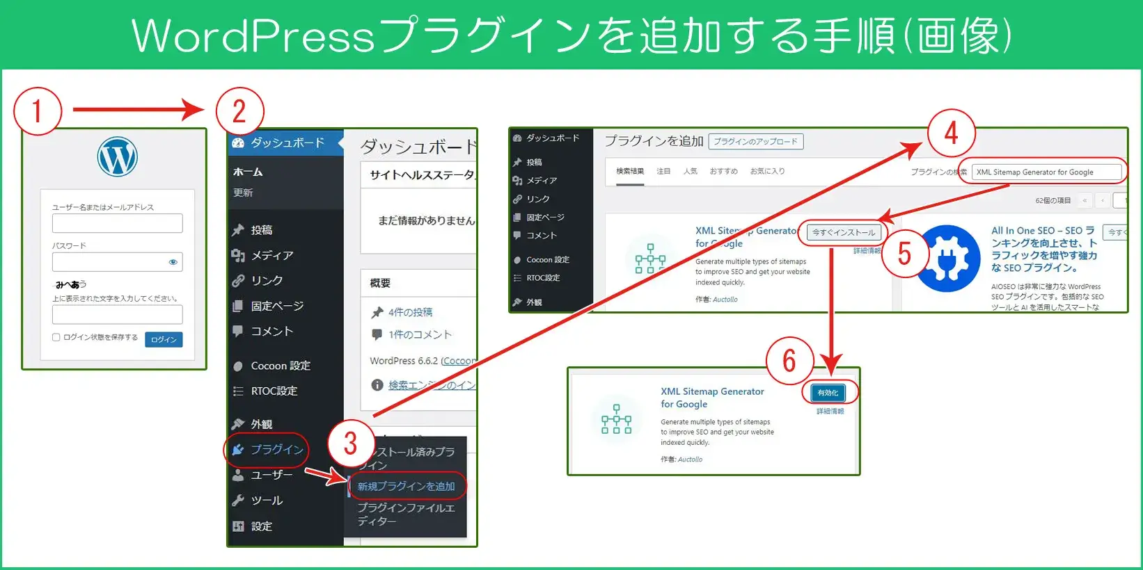 WordPressプラグインを追加する手順(画像) のキャプチャ画像
