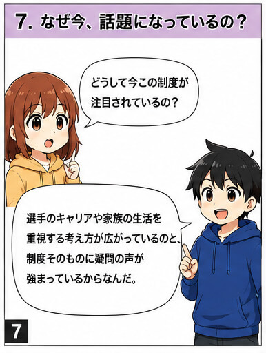 人的補償が話題になっている理由を漫画で解説(7)制度見直しの背景と選手の権利